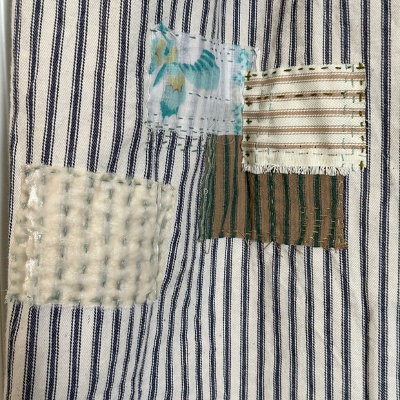 Handmade Skirt With Ticking Stripes, Patchwork, Kantha Quilting & Embroidery - Picture 2 of 13